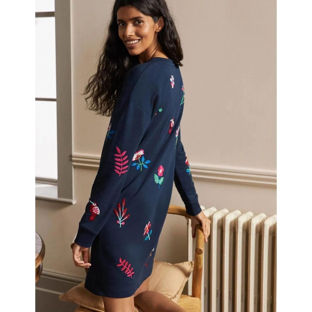 Boden Jasmine Sweatshirt Dress with Woodland Embroidery Navy, Size 8 (D4)